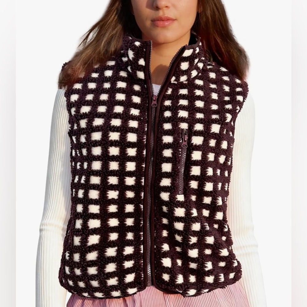 Amazon Fleece Vest Women Sleeveless High Neck Fuzzy Sherpa Vest